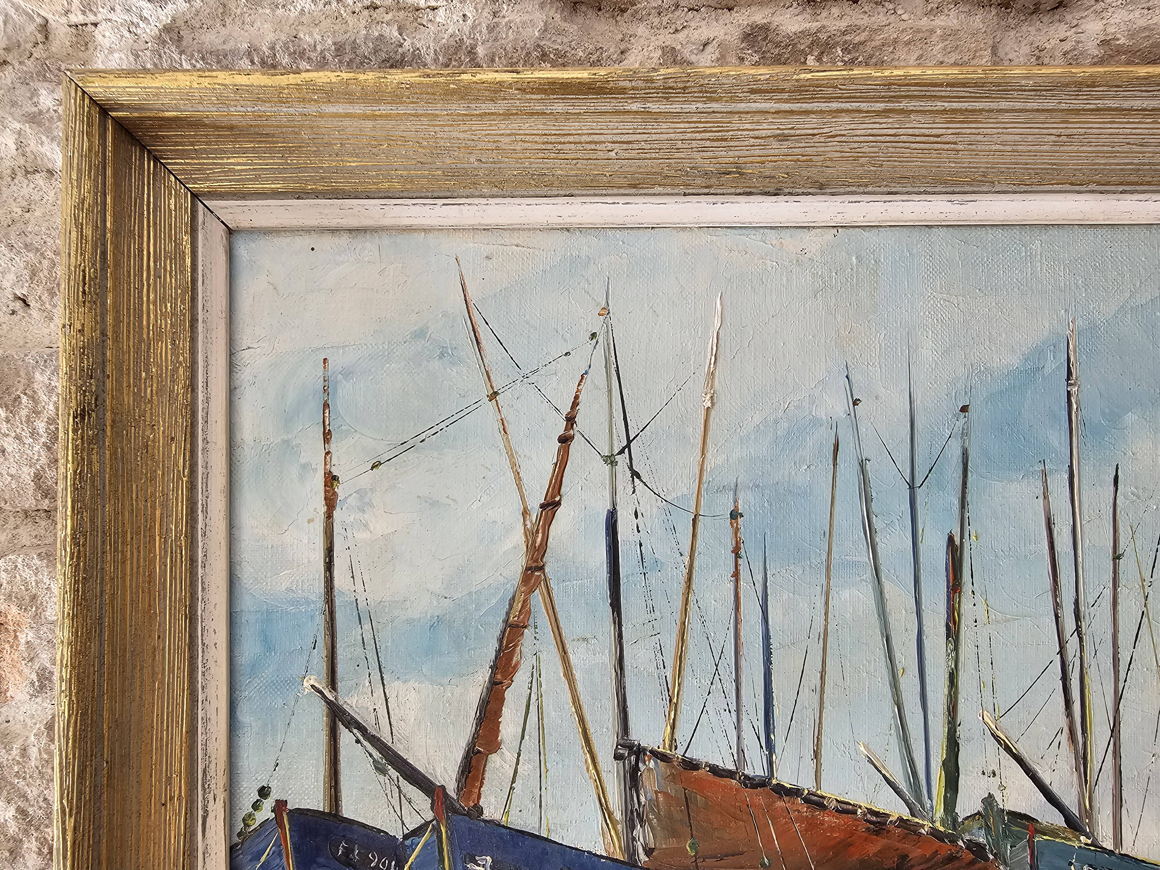 Oil on Canvas Painting Landscape Sailboats Marine - Signed C O'BERLING