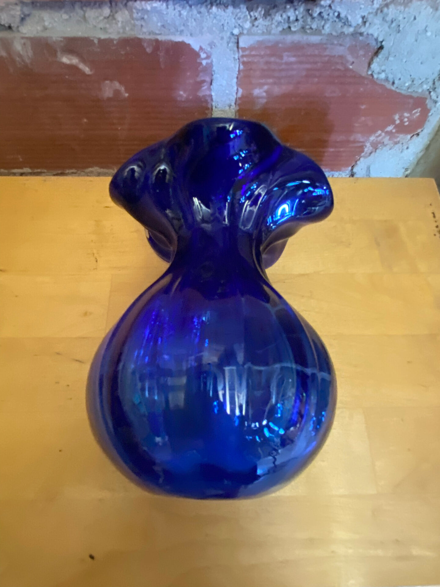 Vintage Cobalt Blue Glass Bowl Vase with Corolle Neck #E026