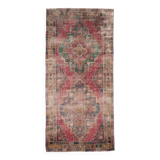 4x9 Shades Of Red & Green Oriental Turkish Vintage Rug, 134x284Cm