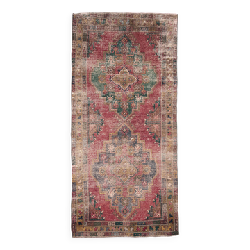 4x9 Shades Of Red & Green Oriental Turkish Vintage Rug, 134x284Cm