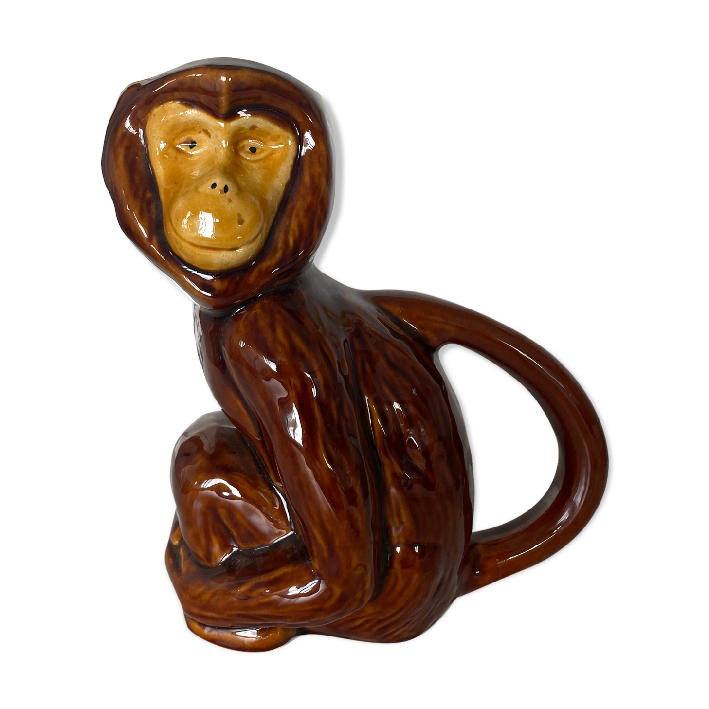 Ceramic pitcher monkey enamelled Poet-Laval