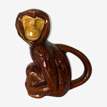 Ceramic pitcher monkey enamelled Poet-Laval