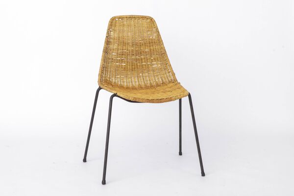 Ensemble de 2 chaises panier Gianfranco Legler, chaises en rotin des années 1950, style milieu de siècle.