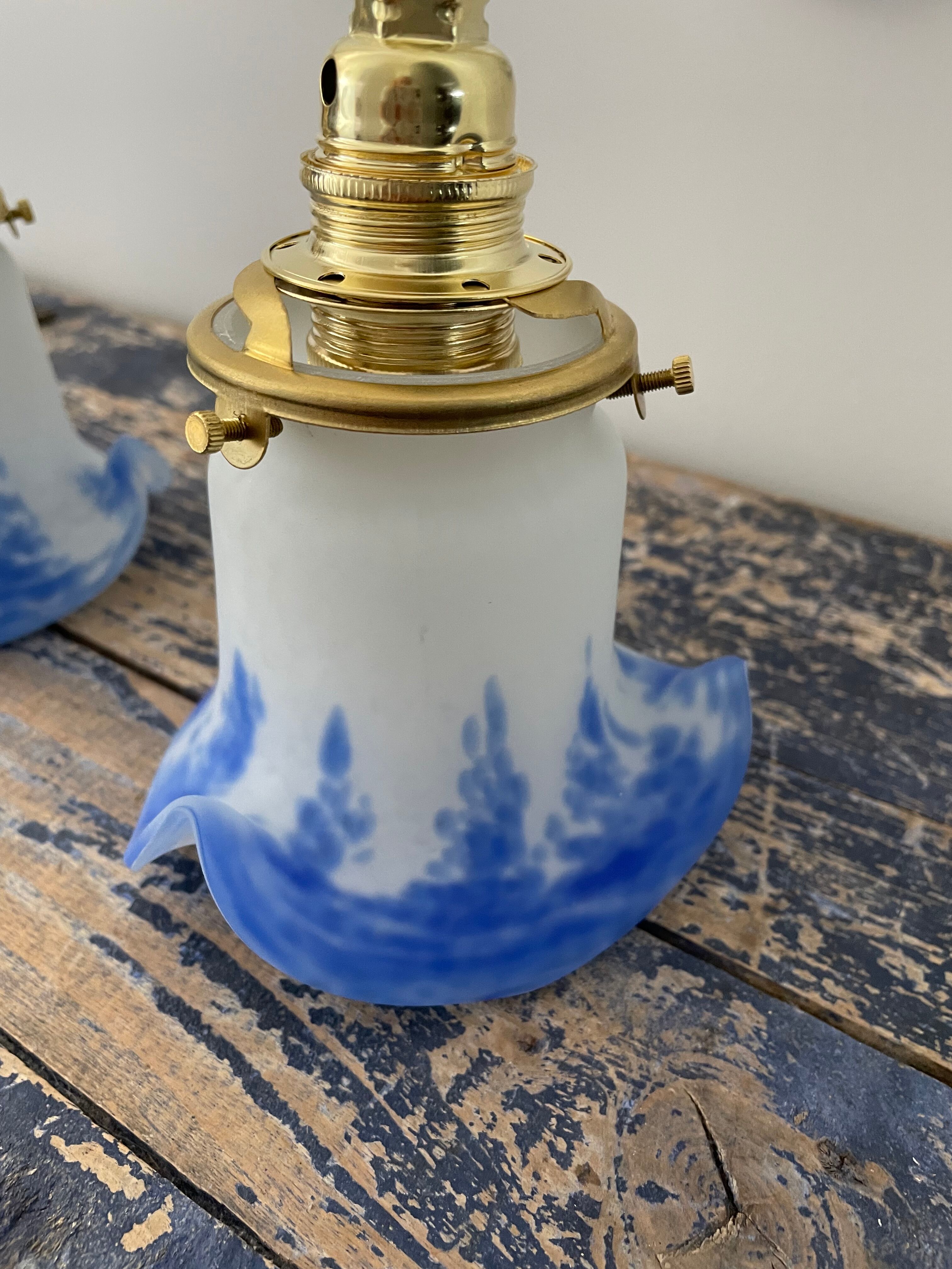 Pair of art deco wall lamps electrified to nine