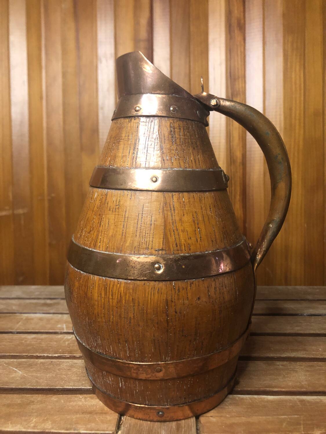 Ancien Pichet BLANCHET Bois + Cerclage Cuivre Vintage