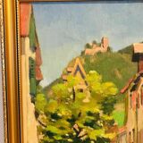 Oil on canvas "Animated village lane" Signed Lespagnol 59 20th century