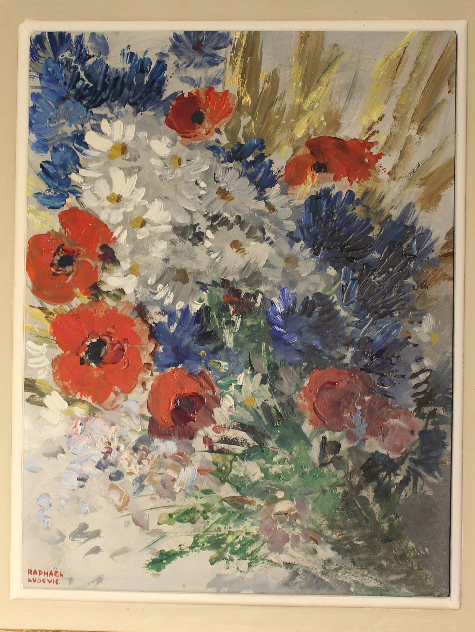 "Still life with bouquet of flowers" oil on isorel by Raphael Ludovic