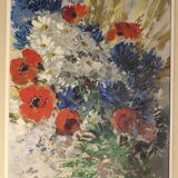 "Still life with bouquet of flowers" oil on isorel by Raphael Ludovic