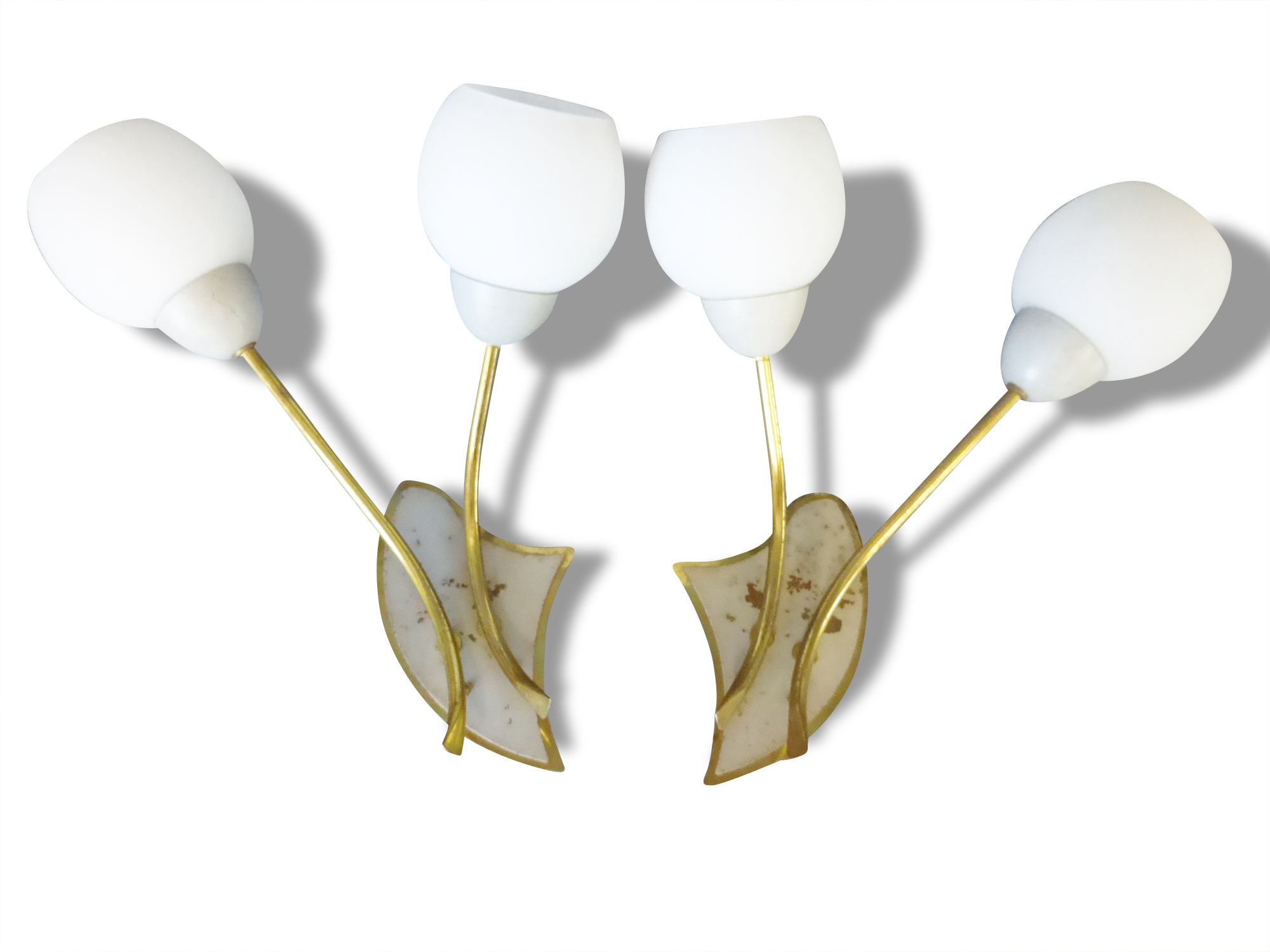 Pair 1950 vintage metal and glass Opal 50s rockabilly wall lights