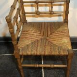 Vintage Corner Chair in Wood and Two-Tone Red-Green Straw
