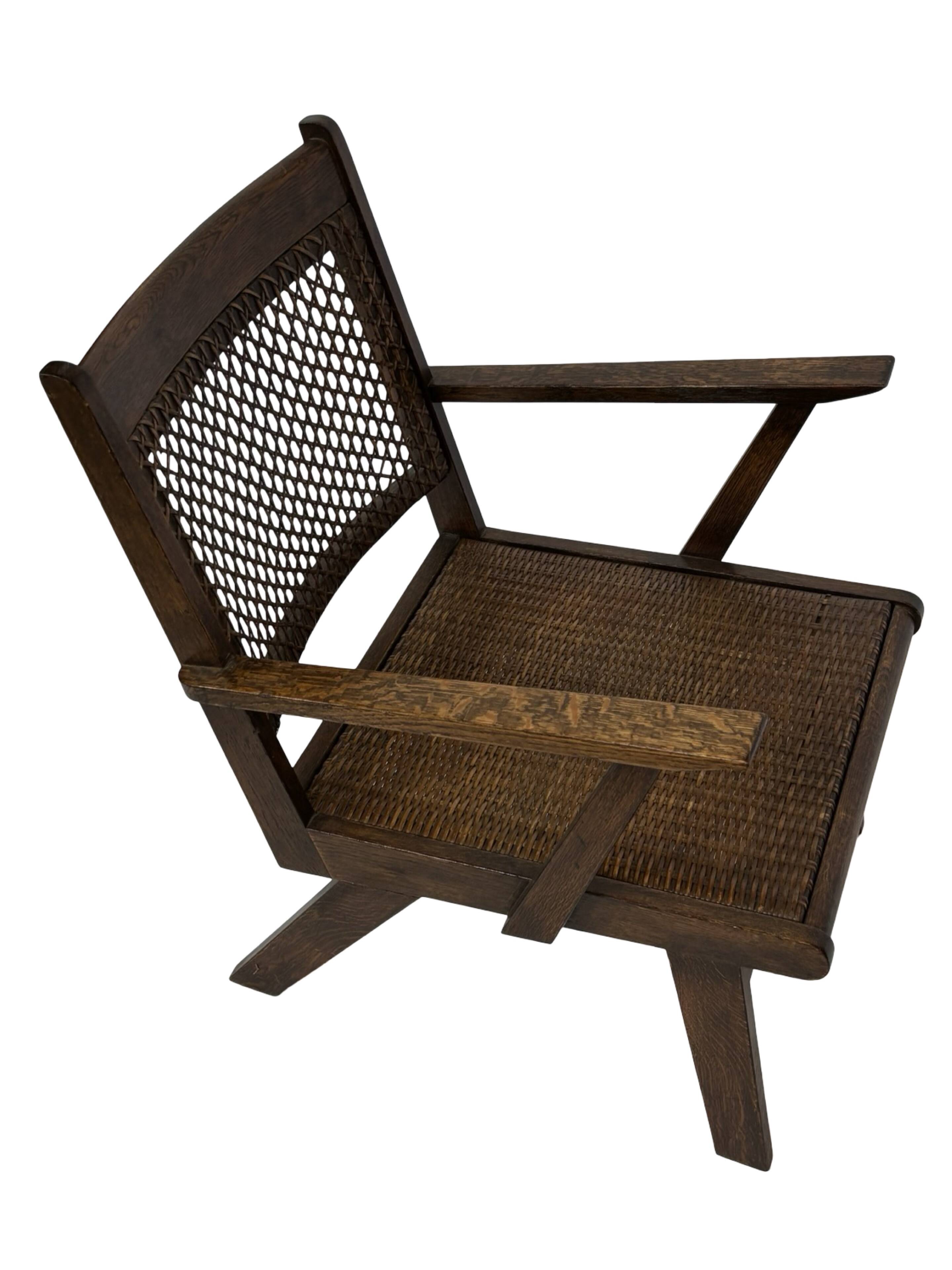 Art Deco oak armchair with webbing 1950s minimalist
