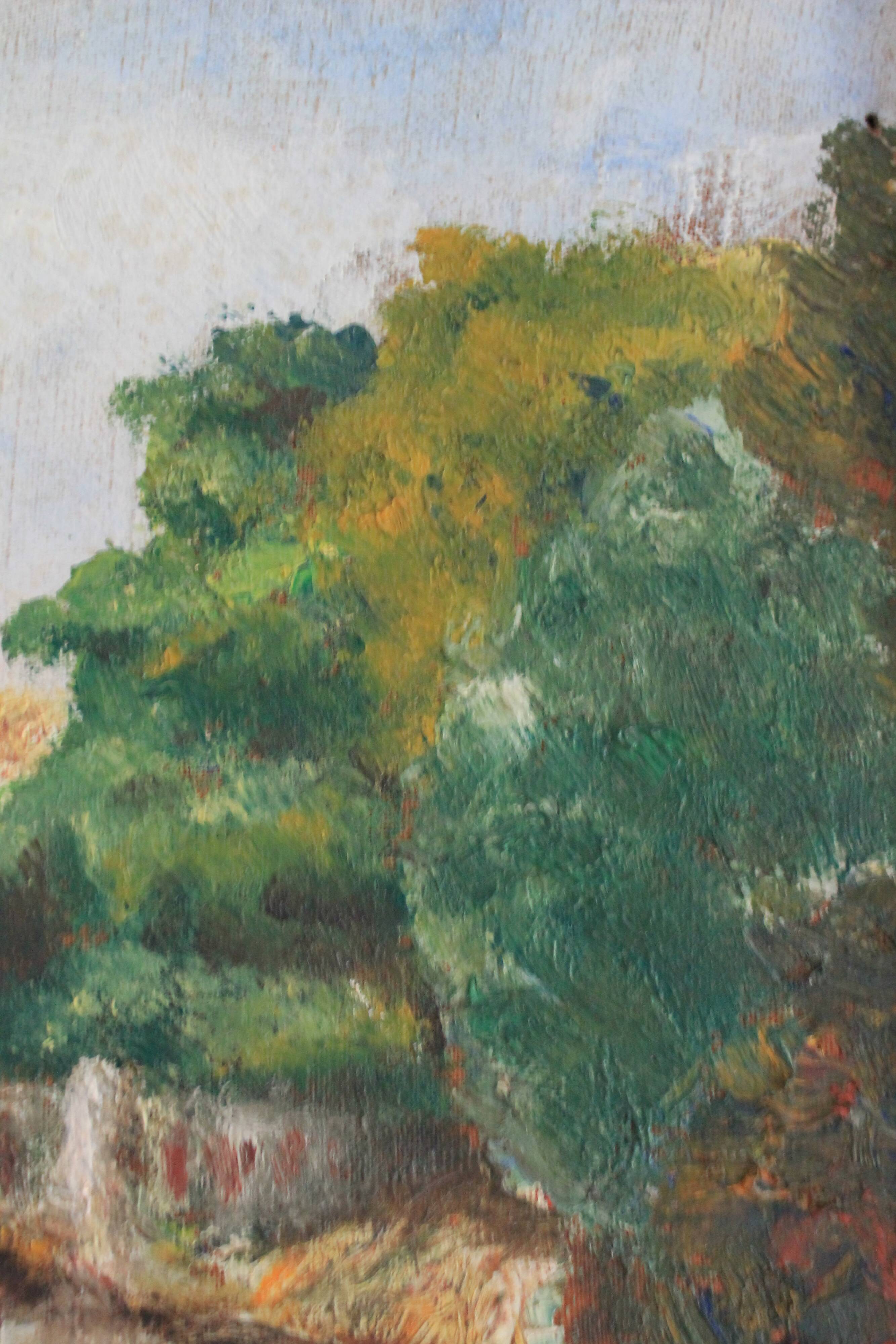Oil on canvas "Landscape with Bridge" early 20th century