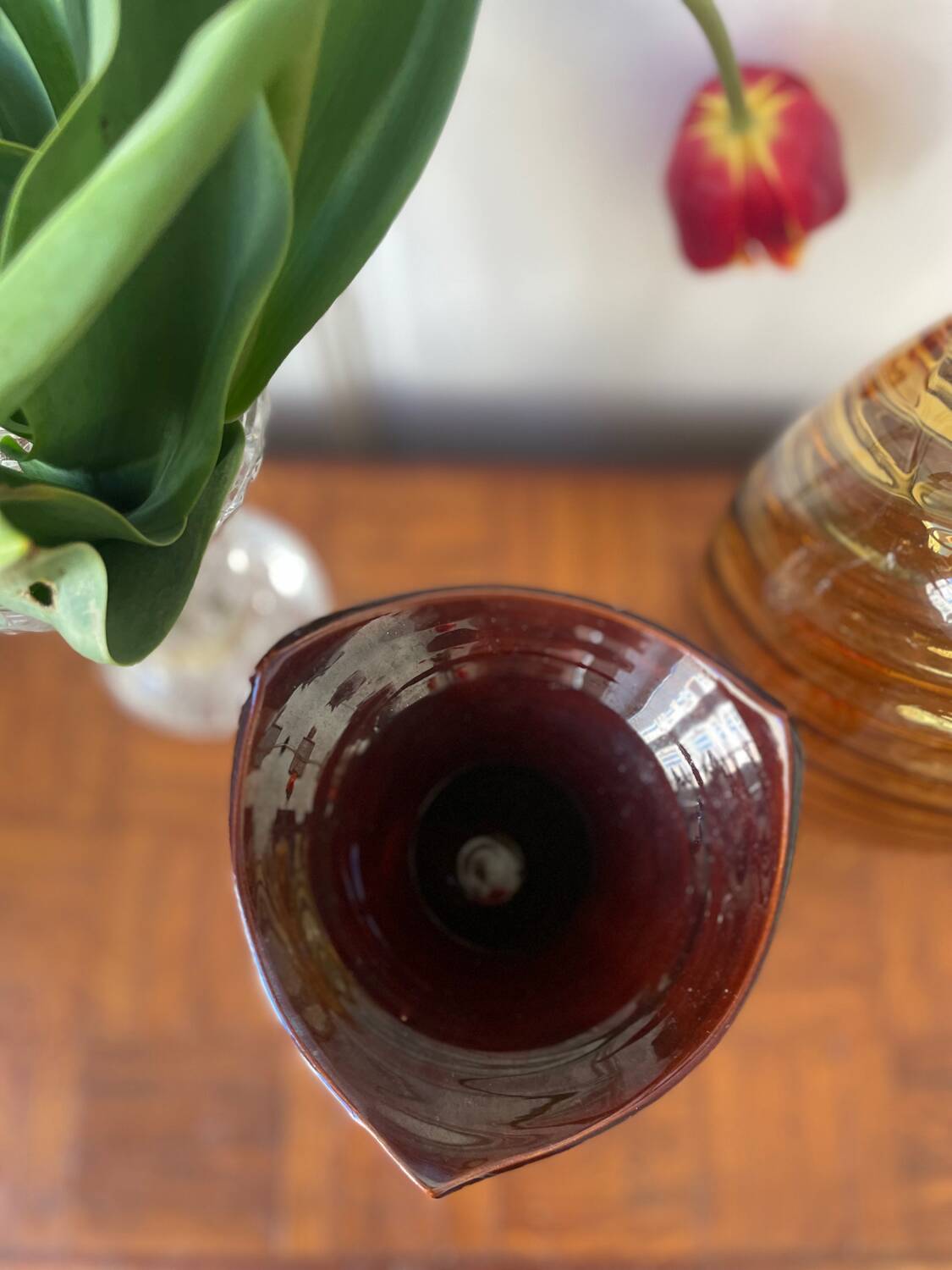 Vallauris vase in brown and orange fat lava