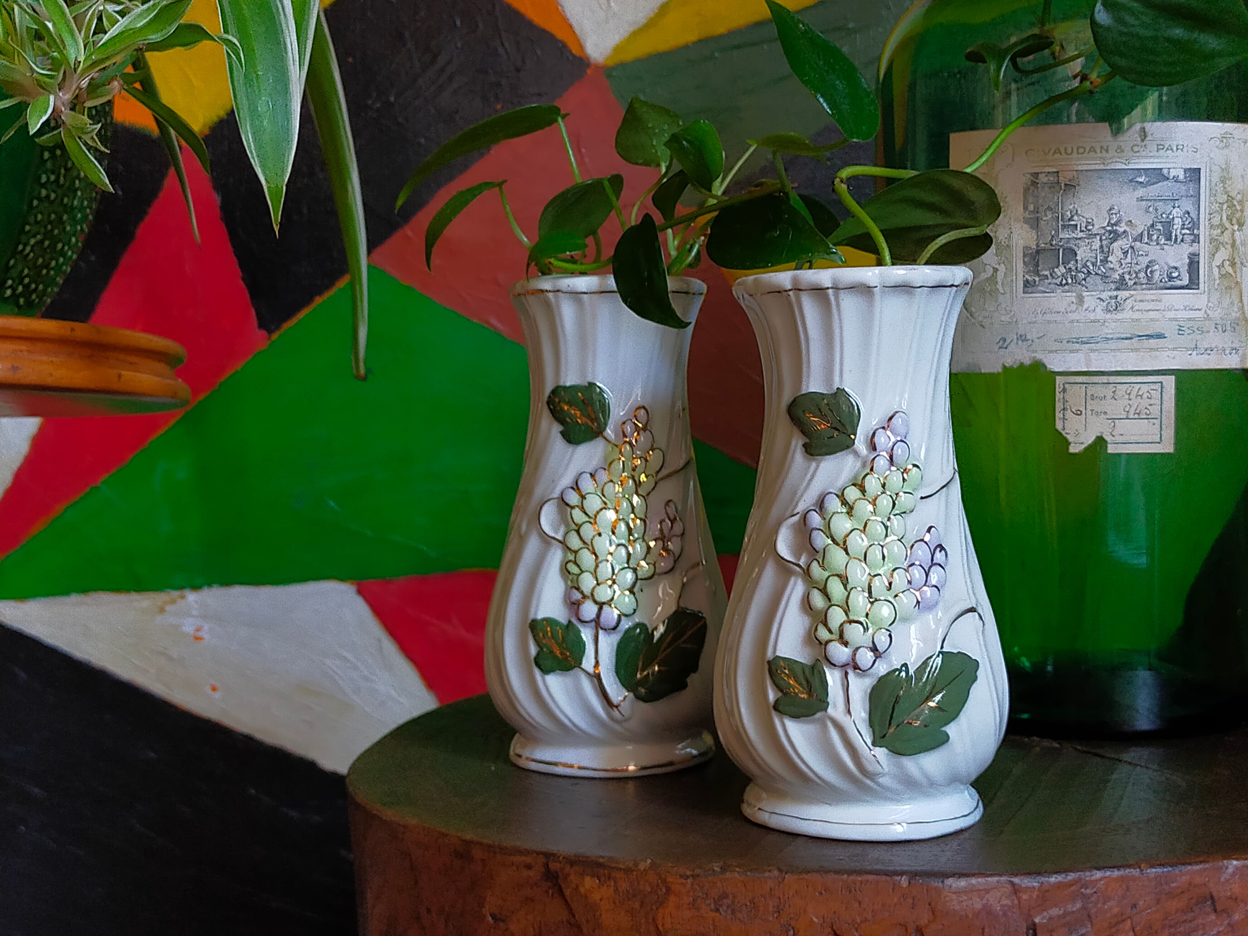 Three ancient lilac slurry vases