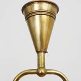 Modernist chandelier with 10 brass branches and white glass tubes, 1970s