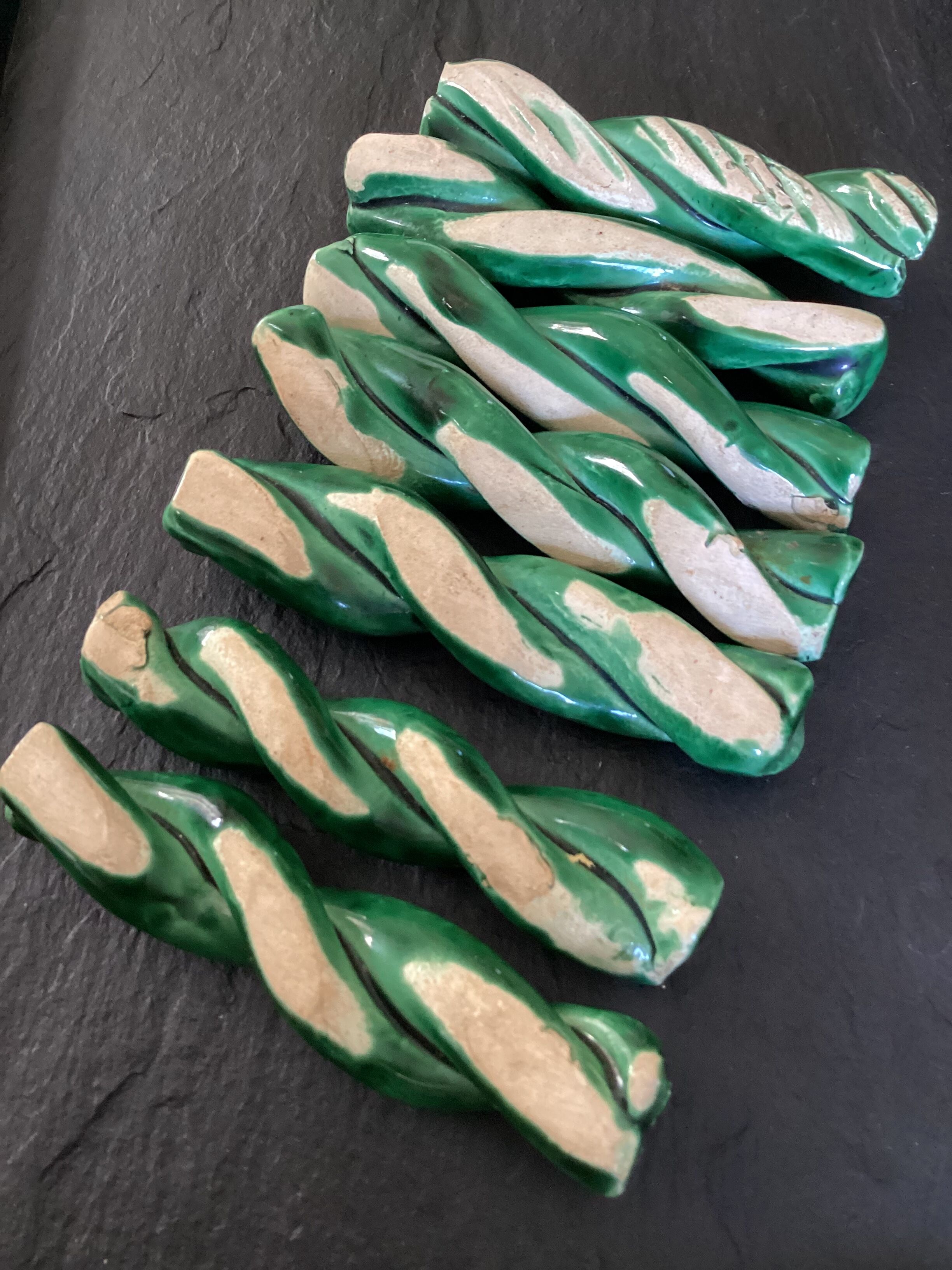 Set of seven ceramic knife holders vintage green color dimension: H-2cm- L-8cm- Pr-2cm-