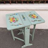 Antique Scandinavian table with bohemian country decor and hand-painted decor