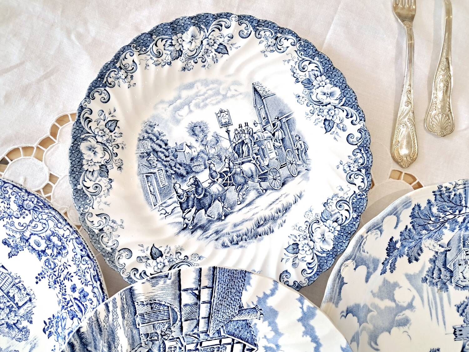 Mismatched antique dinner plates
