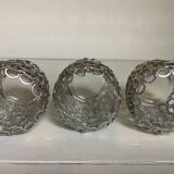 Trio of candle holders in metal strips folk art