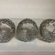 Trio of candle holders in metal strips folk art