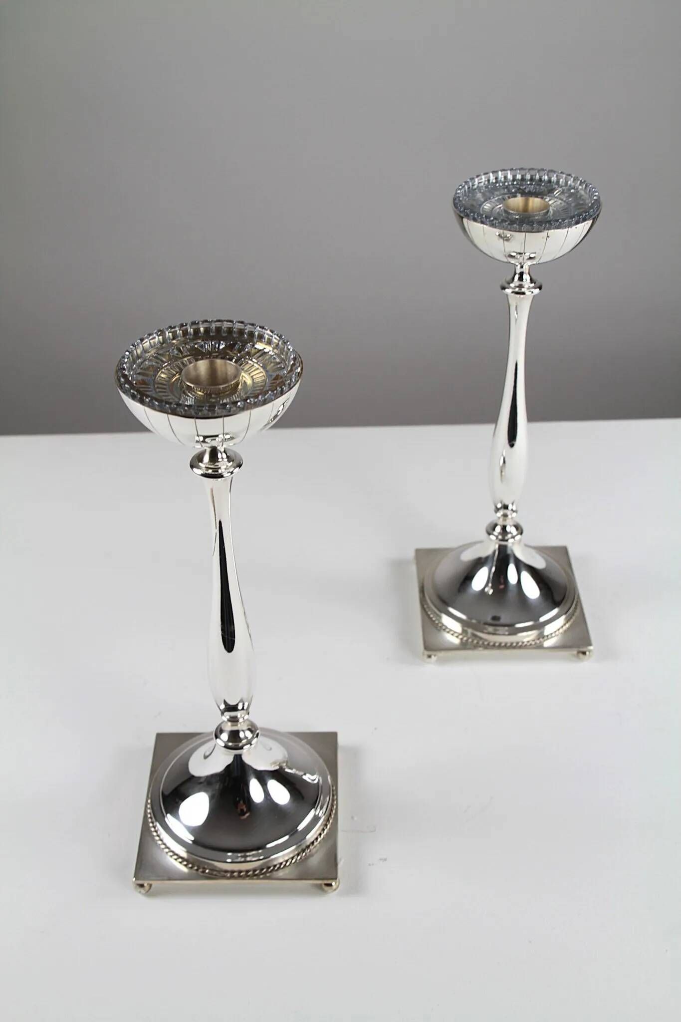 Gunnar Ander for Ystad-Metall: Pair of “Nysilver” candle holders, 1960s