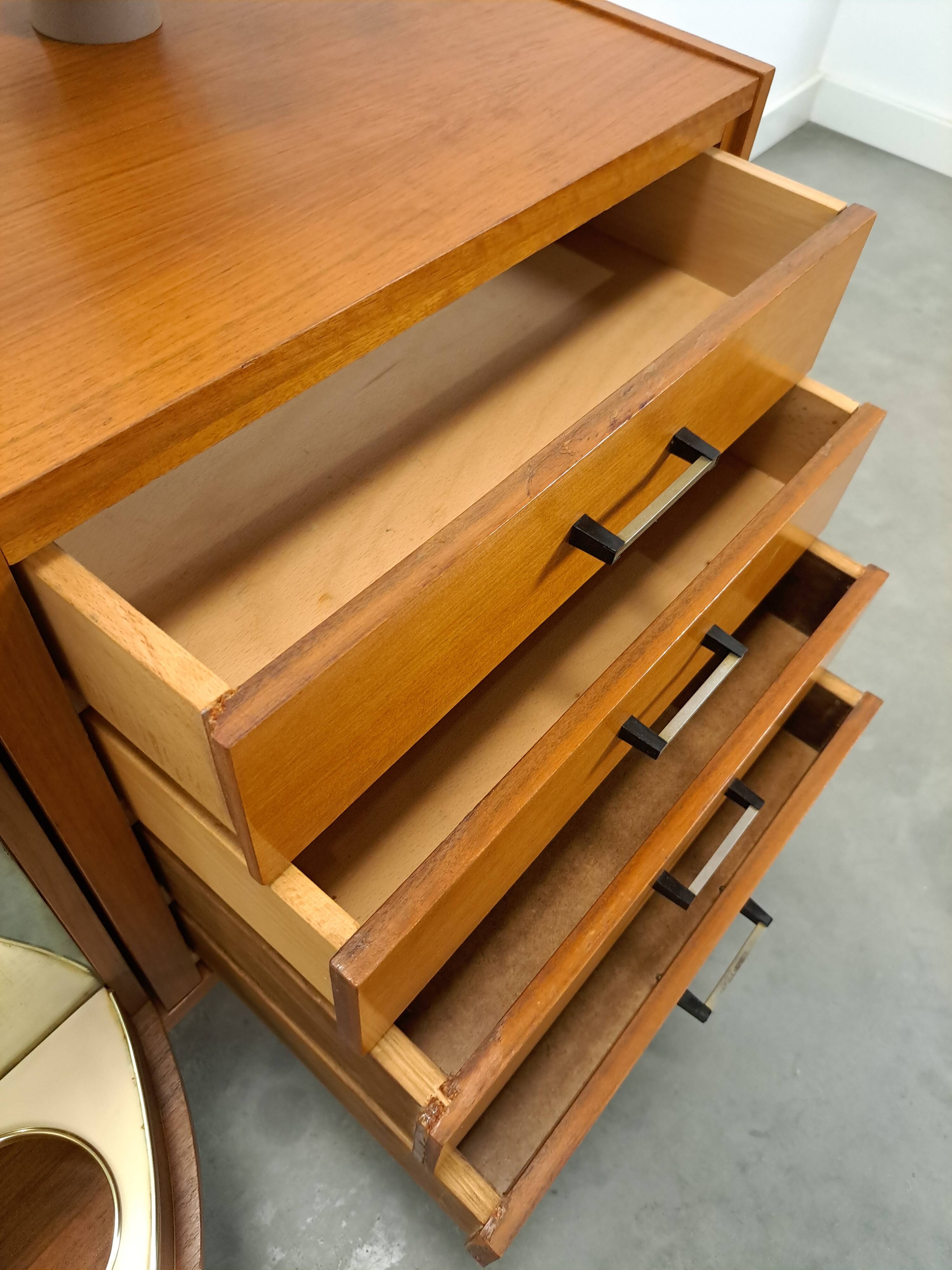 Fineer dressoir met draaibare bar en lades, barkast