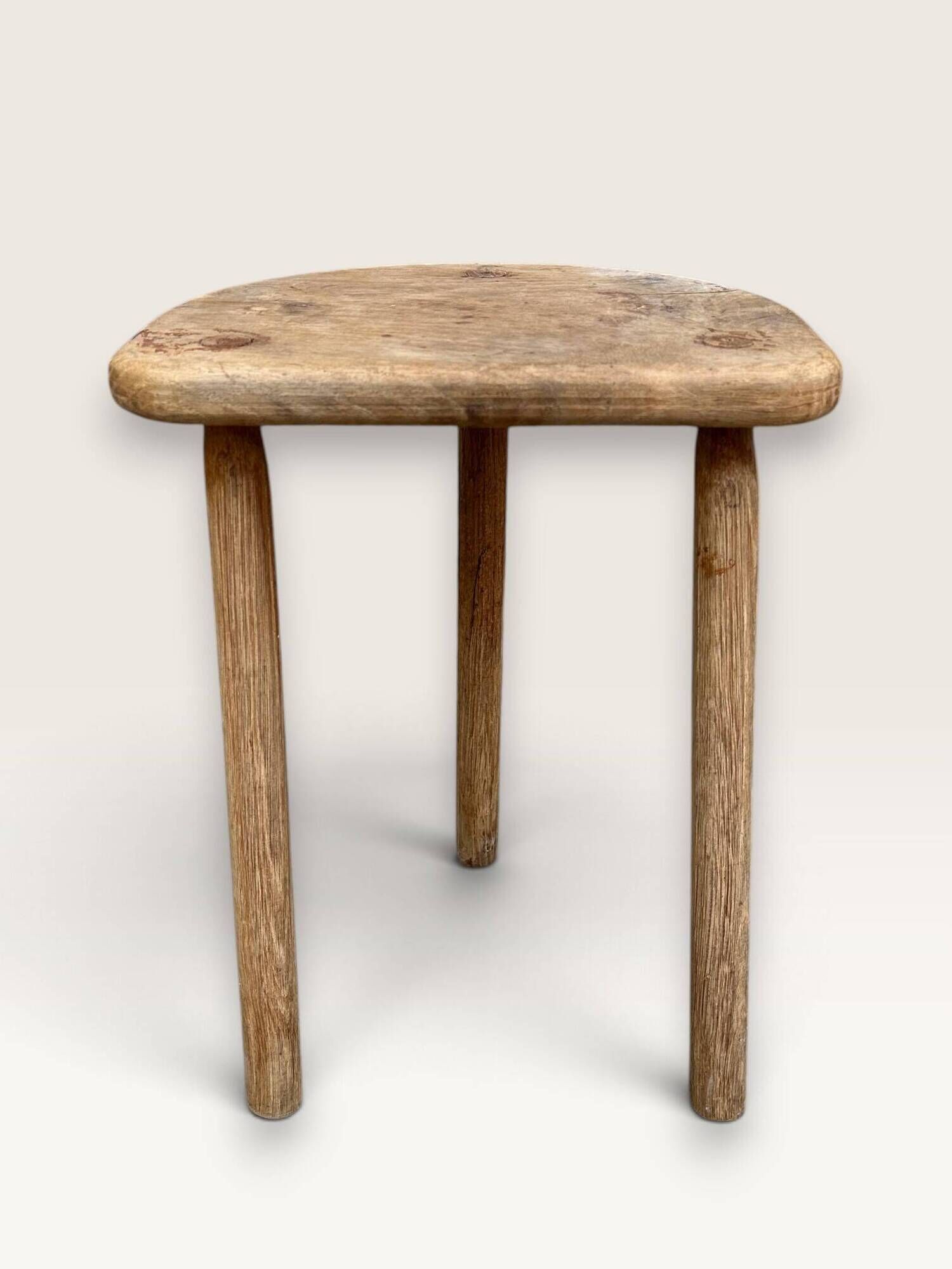 Tripod half-moon stool in solid oak, 1950