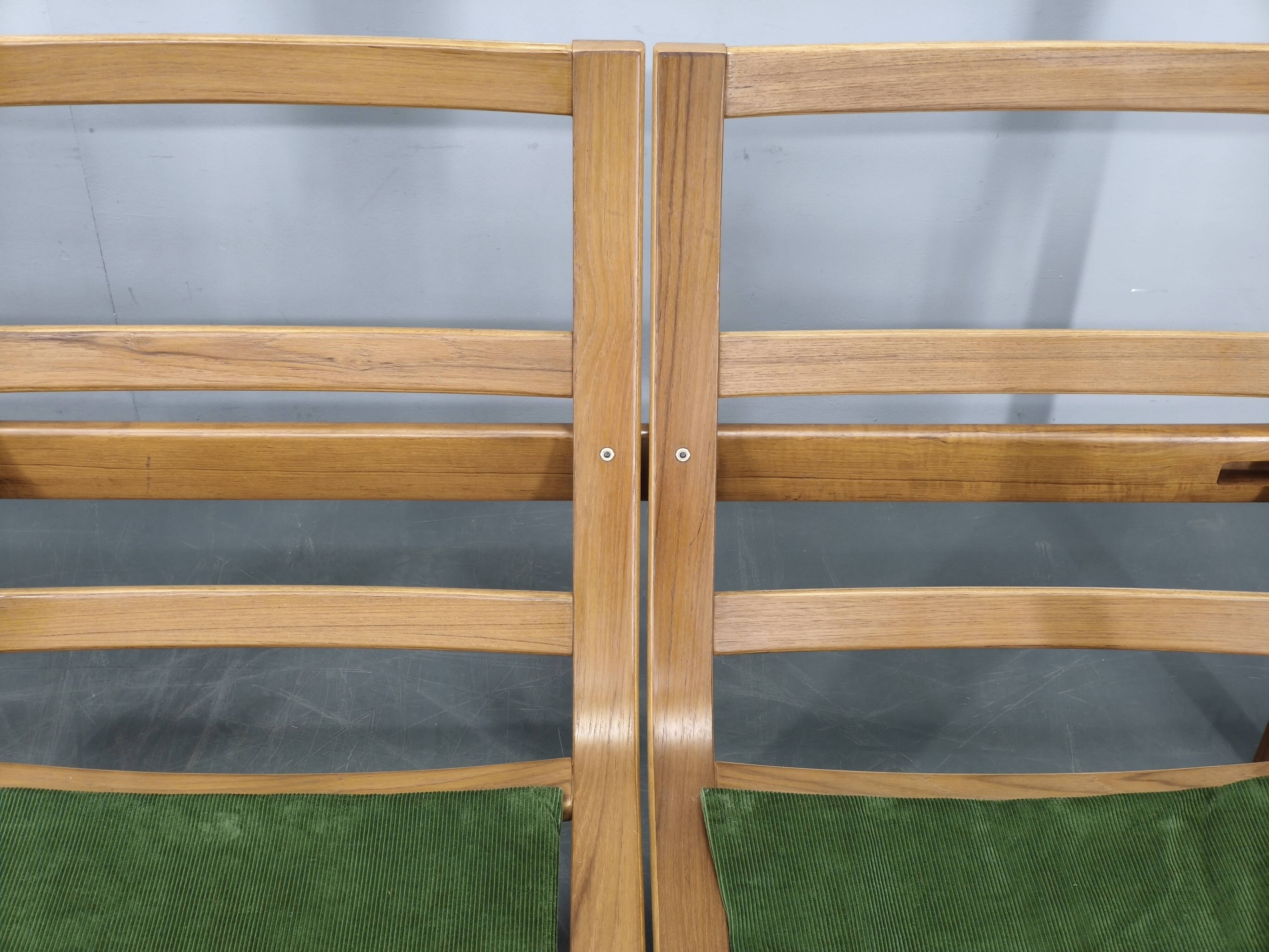 Danish Freestanding Teak Sofa in Green Corduroy, 1970s
