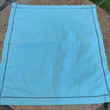 Large pillowcase, cotton linen, emerald blue tinted, border with openings, old
