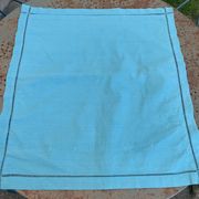 Large pillowcase, cotton linen, emerald blue tinted, border with openings, old