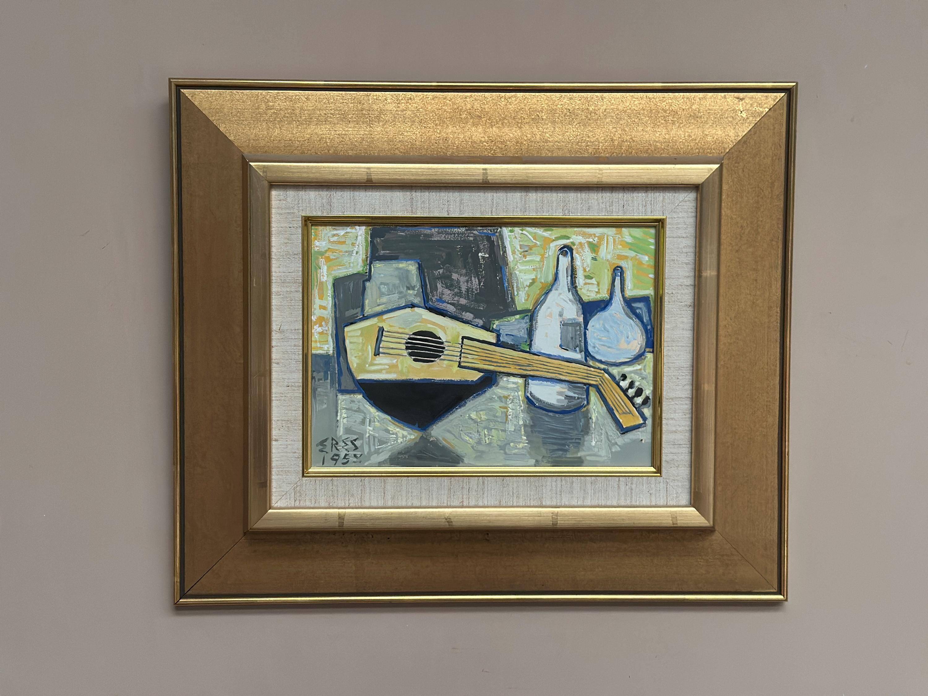 Original Swedish Oil on Panel – “Still Life with Lute” by Arnold Eres