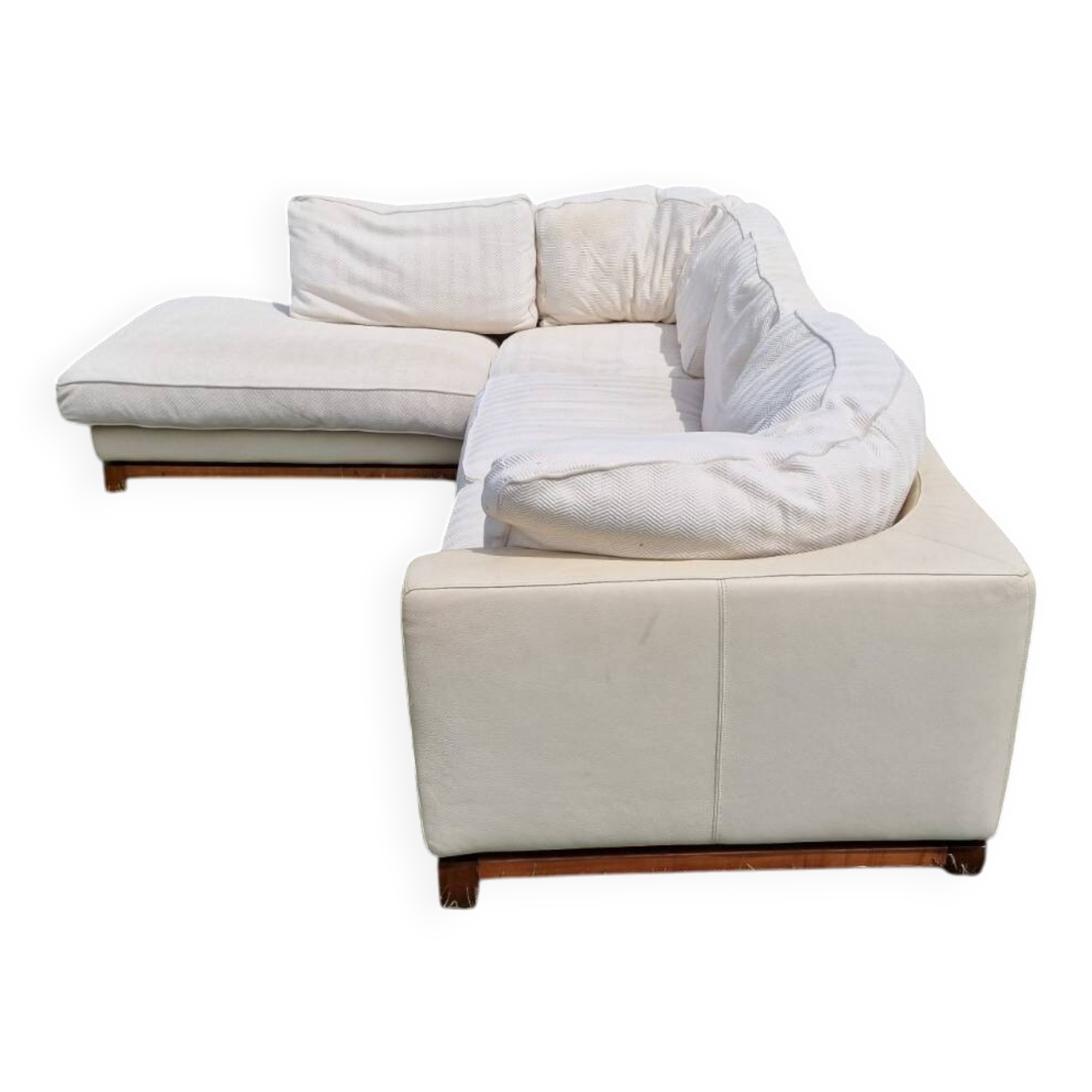 Roche Bobois leather sofa with fabric cushion