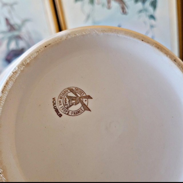 Moulin des Loups Volubilis Salad Bowl (blue flowers, gold rim)