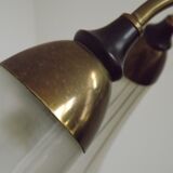 French Vintage Retro Mid Century Black & Gold 5 Arm Chandelier with Glass Shades 5080