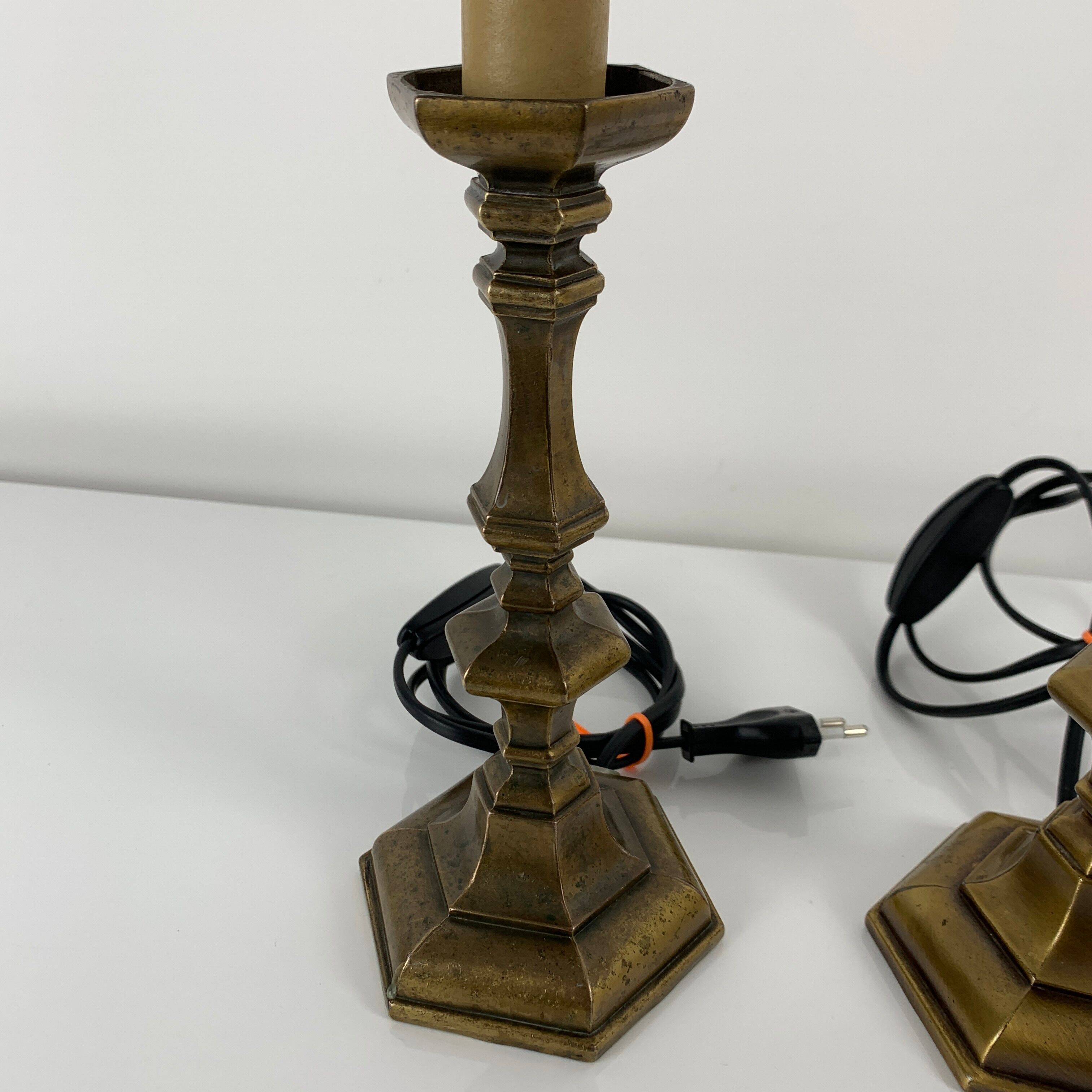 Pair of antique style bronze bedside lamps