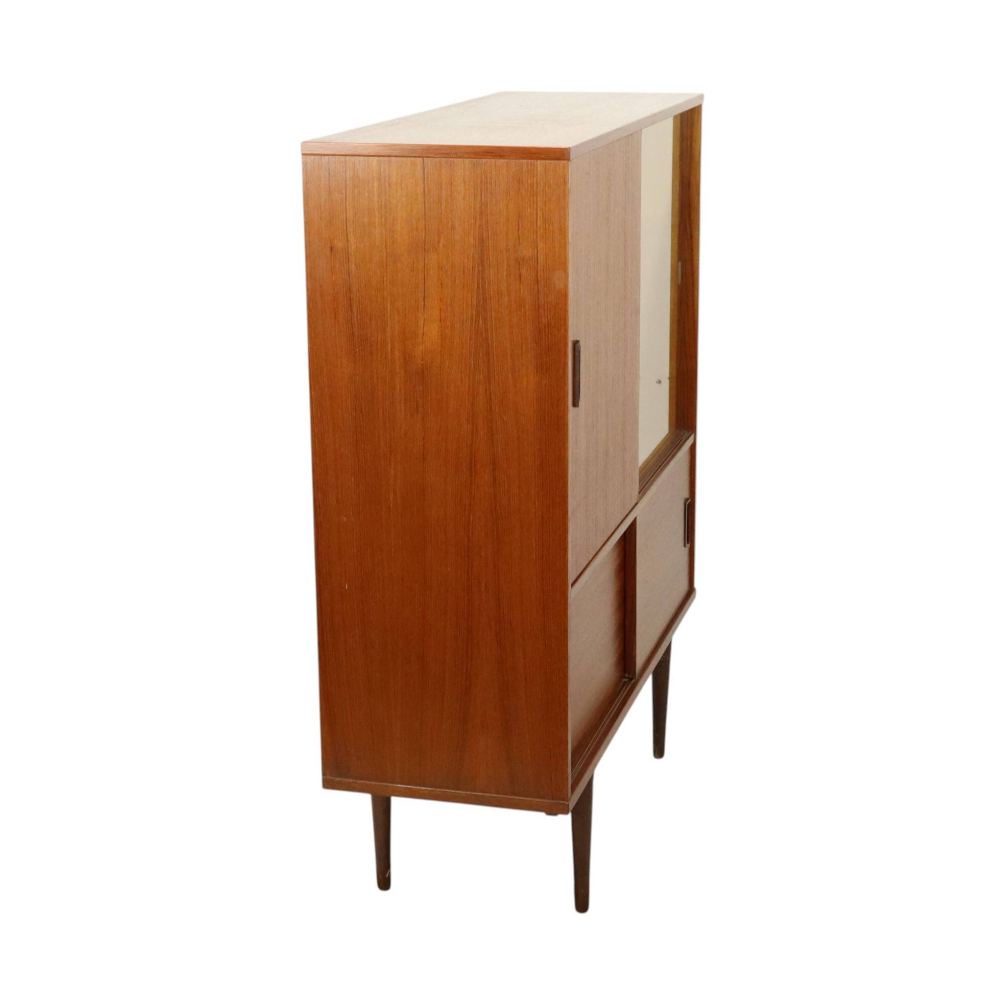 Large Wooden Display Cabinet Teak Veneer Sixties Design 110cm