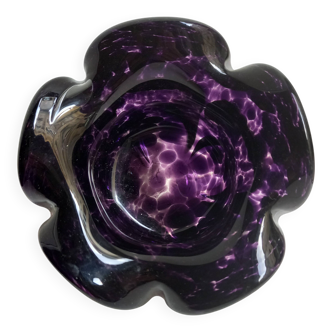 vide-poche, coupelle en forme de fleur, verre de murano, violet et noir,