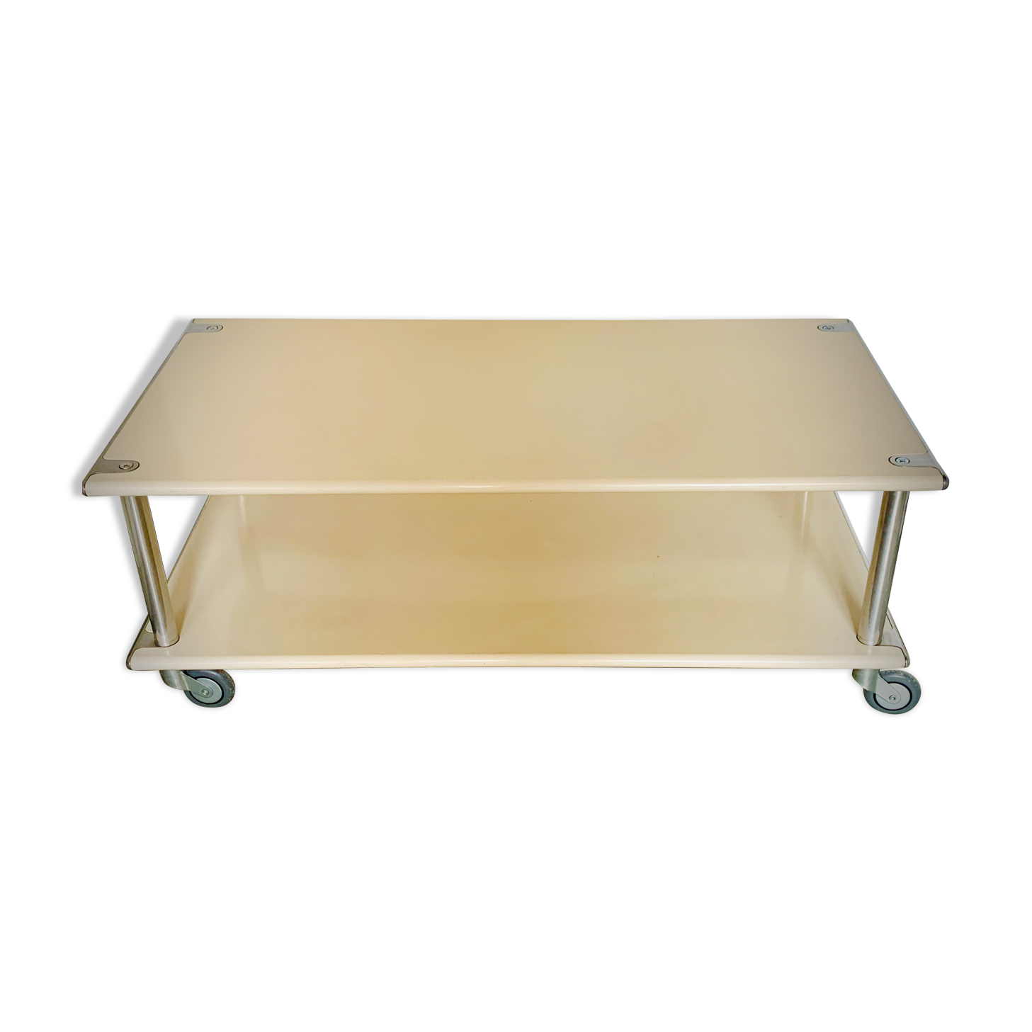 Modernist coffee table - airplane wing - in lase plate and brushed aluminium