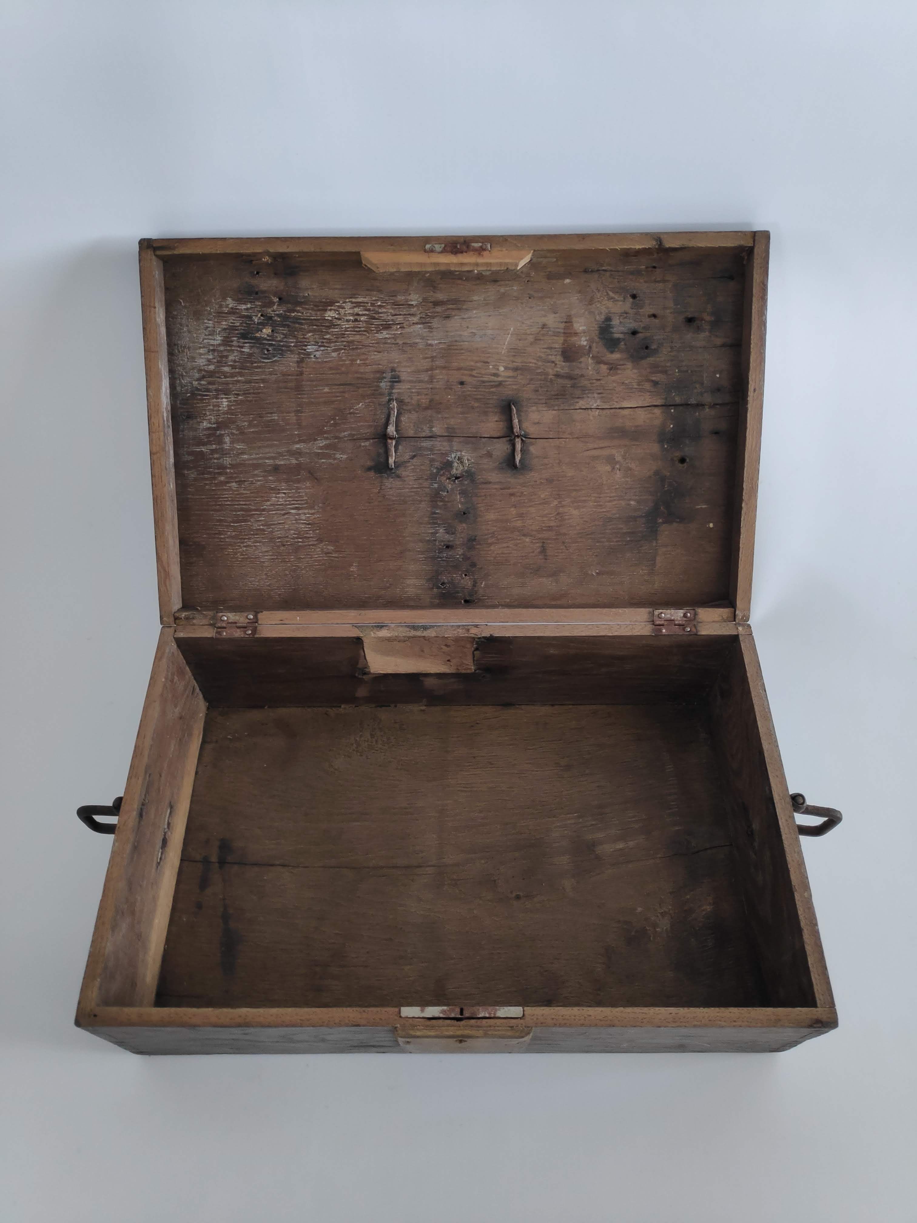 Old rectangular wooden tool case