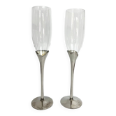 Pair of vintage silver-plated champagne flutes with glass – France, year