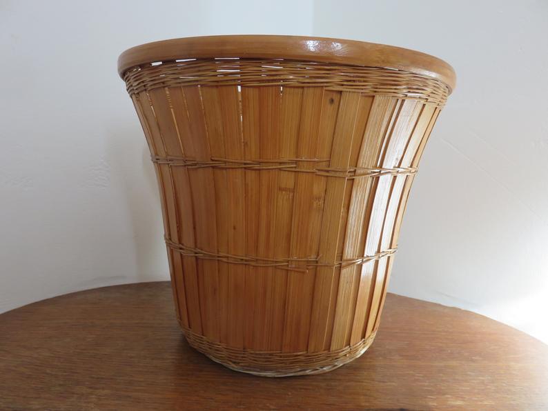 Cache pot en bambou rotin années 70