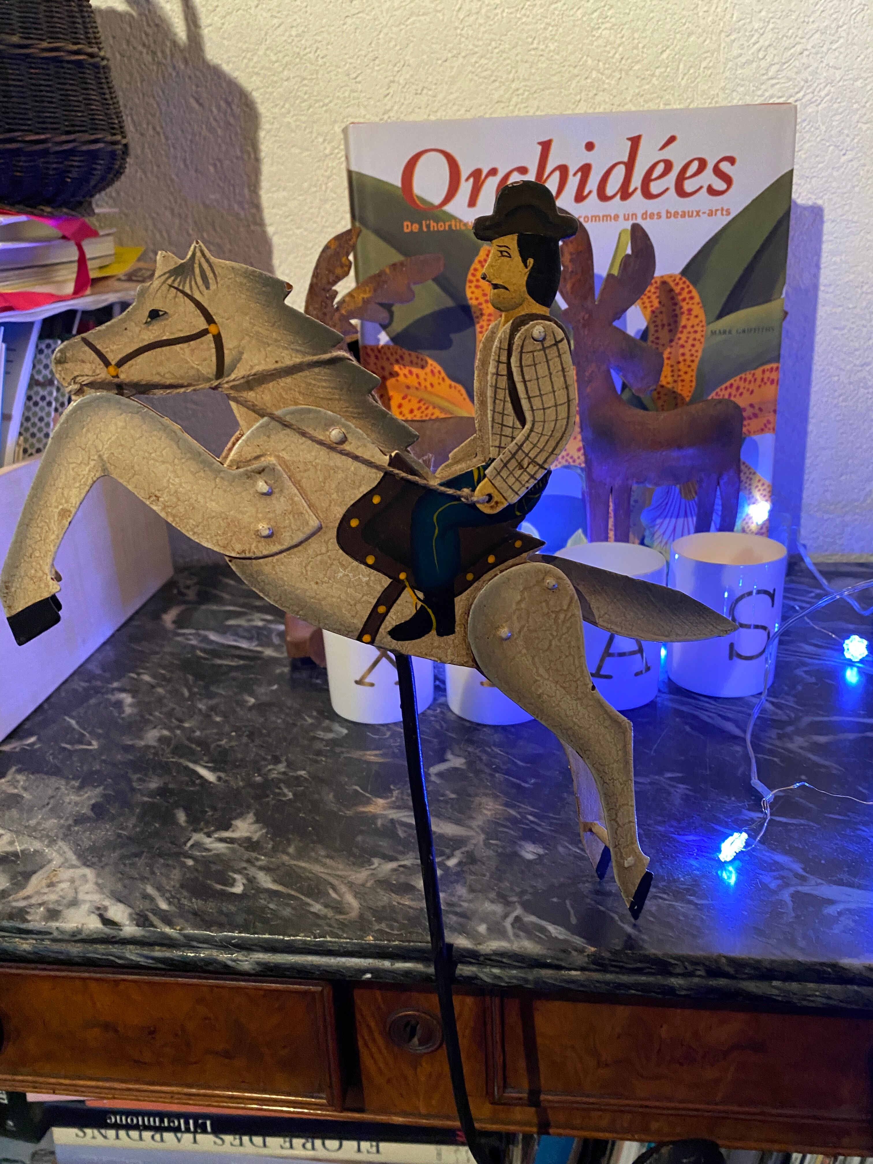 Rider and his horse in enamelled sheet metal rocking