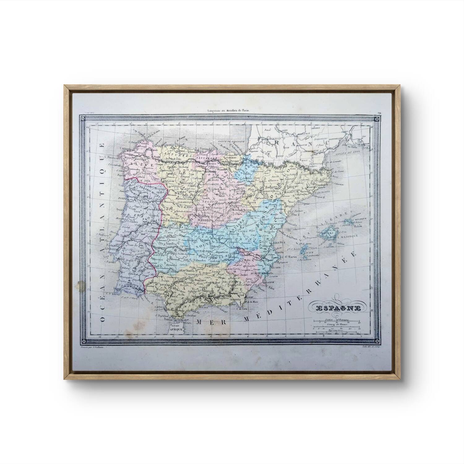 L'Espagne, carte ancienne, imprimée en 1852.