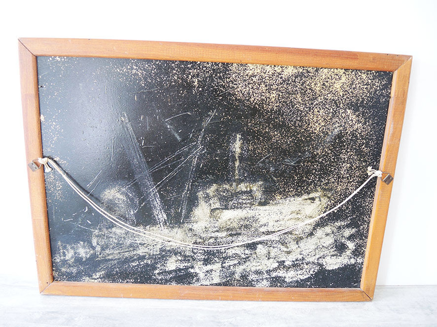 Old painting oil on wood signed: fishing boat "papy"