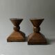Pair of solid wood candlesticks, sculpted, brutalist