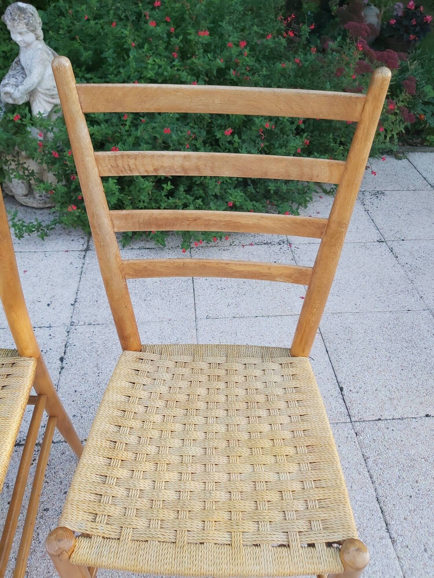 Pairs of chairs rope and wood 50s Italy