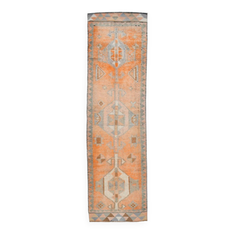 Tapis de couloir persan orange 3x11, style antique, 95x338 cm