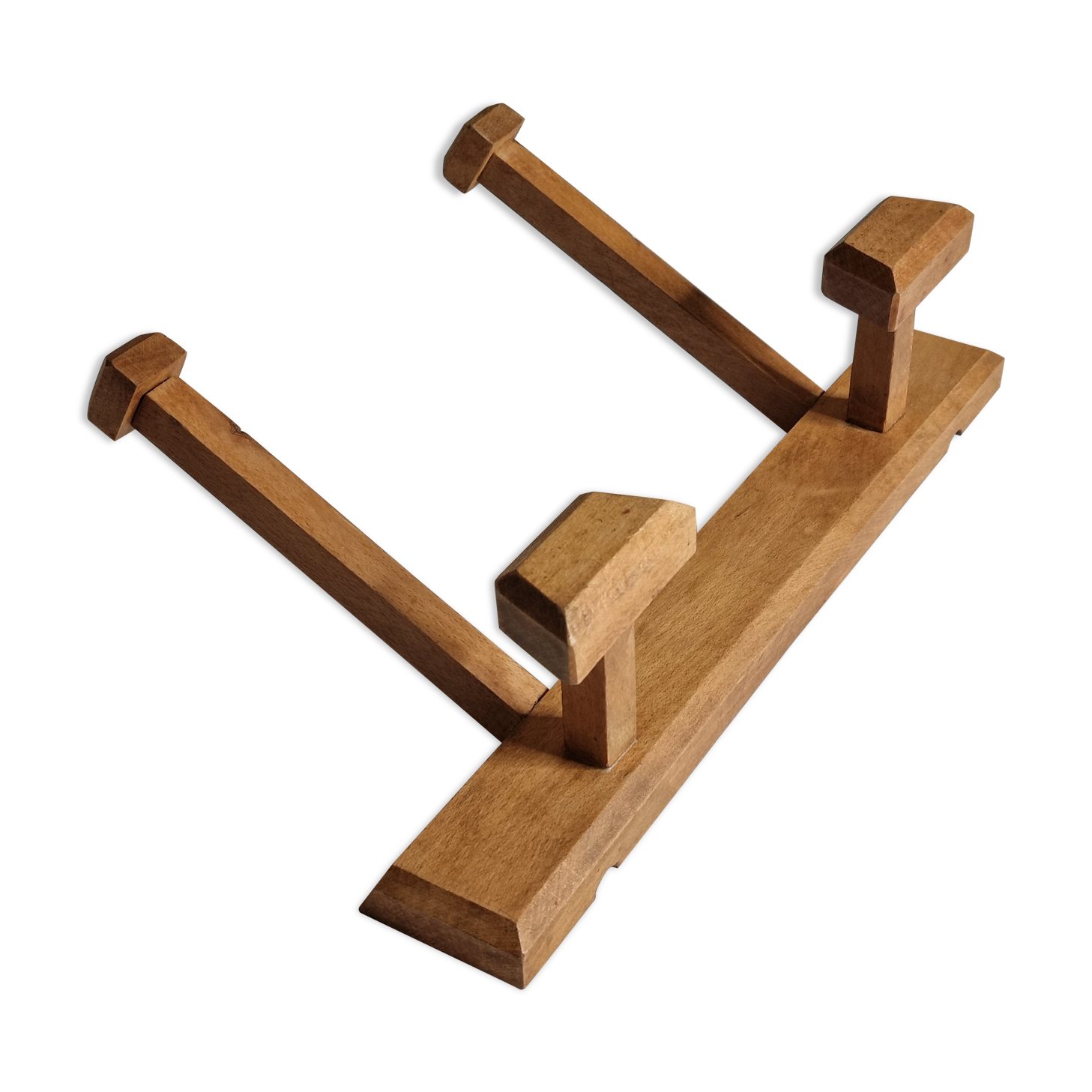 Vintage solid wood wall coat rack, two hooks, 35 cm