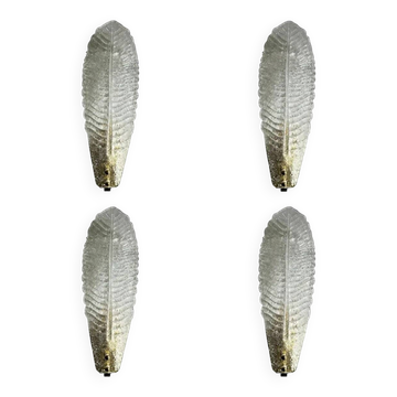 Venetian White "Graniglia" Leave Murano Glass Walls Sconce -  Lot of 4 Piec