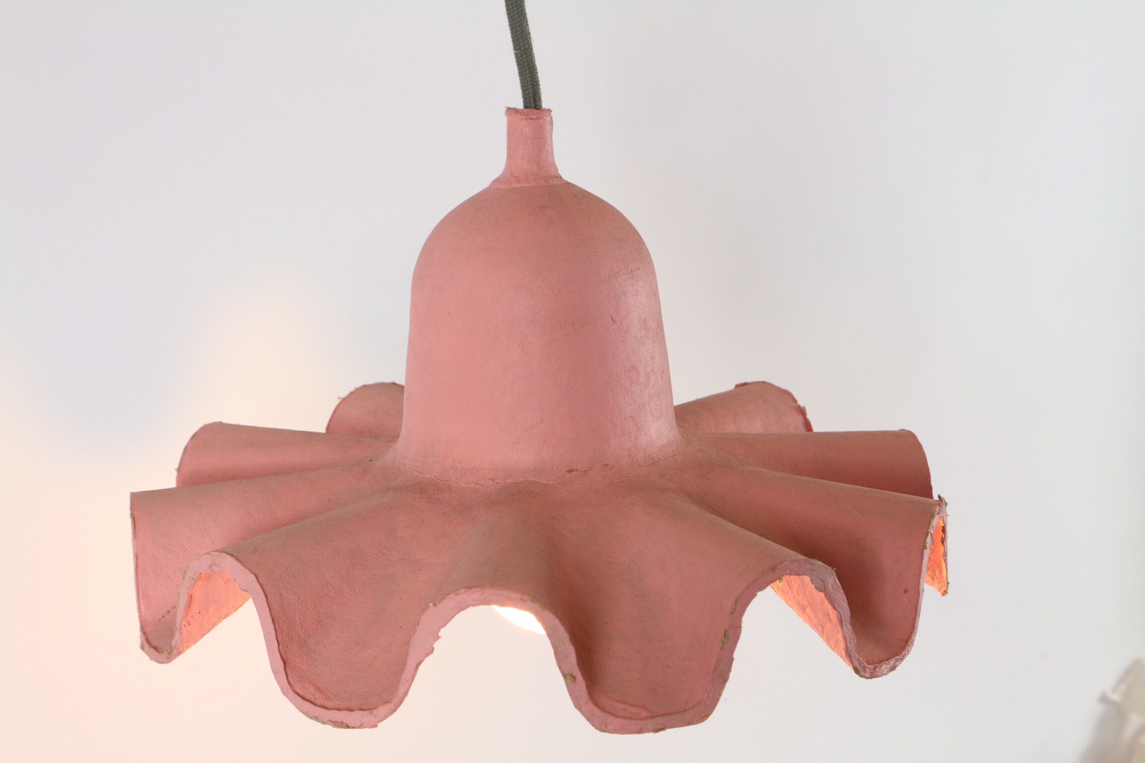 Two lamps/ pendant lamps in recycled cardboard, pink and green, seletti